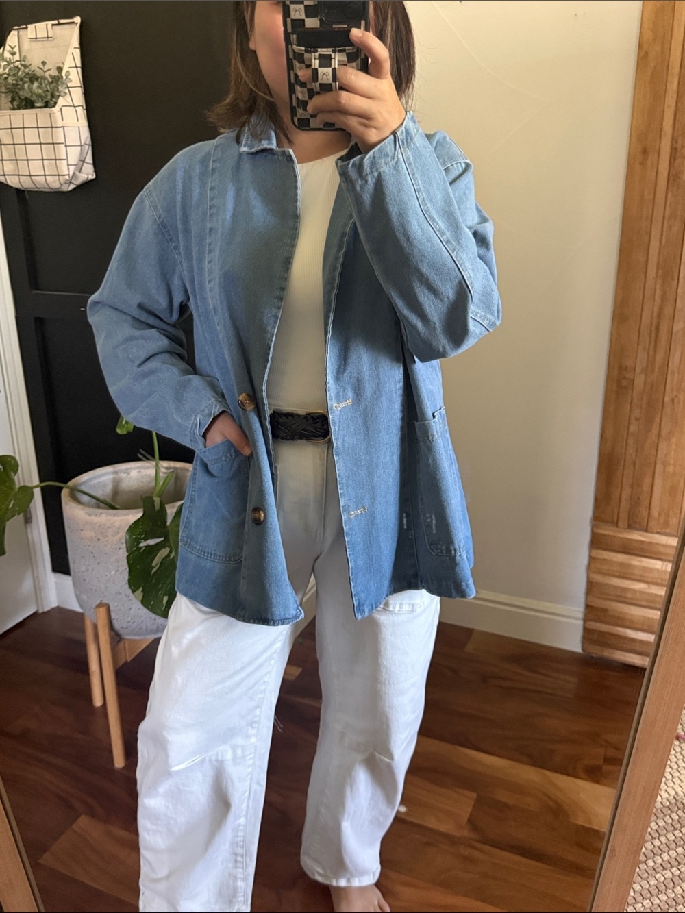 NO BRAND 100% cotton Deep Pocket Chambray Denim Jacket. Oversized M